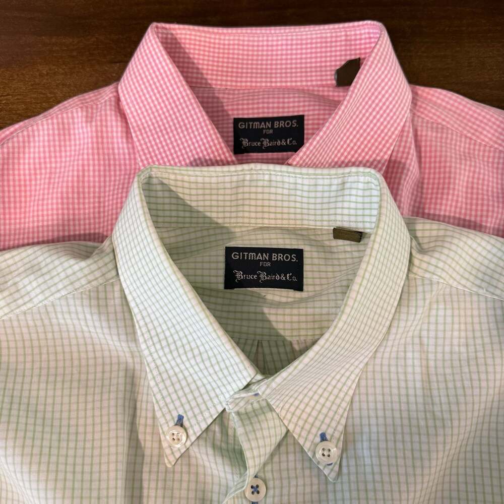 Lot of 2 Gitman Bros. Pink & Lime Gingham Bundle Bruce Baird & Co. Button Down S